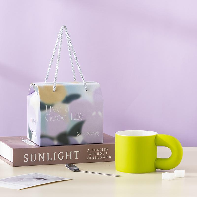 Кружка с цветной глазурью высокой ценности для жизни, подарочная коробка для мероприятия, кофейная чашка в стиле инс, чашка для воды, свадебный сувенир