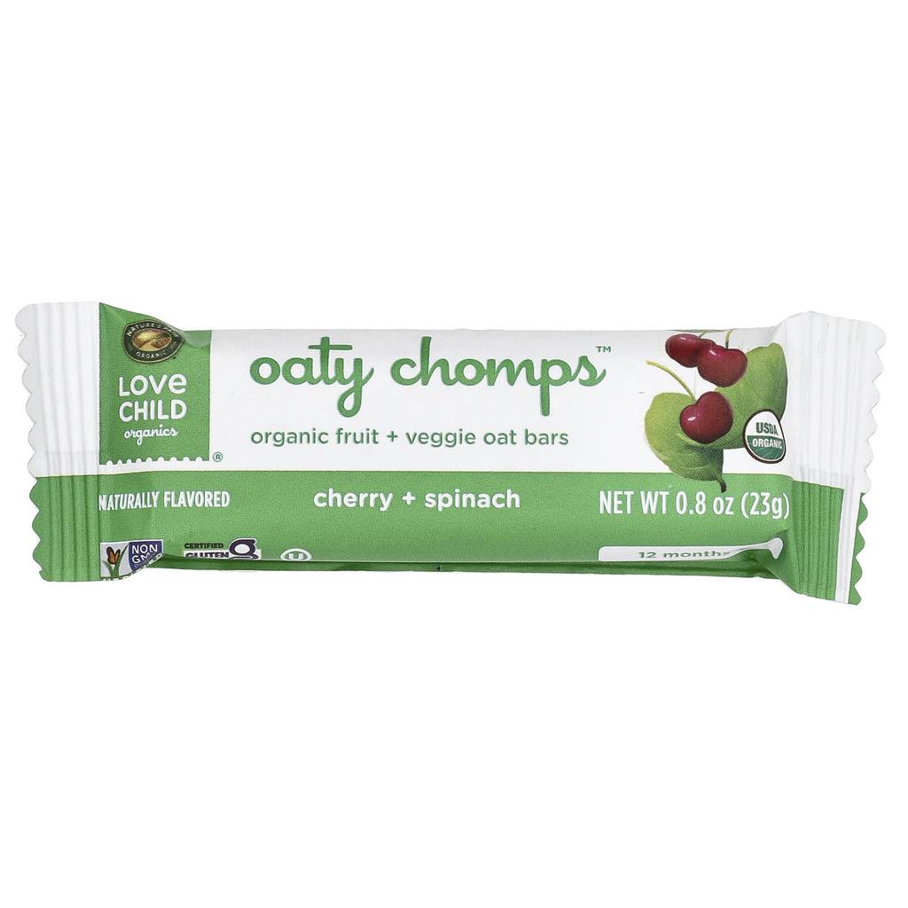 Love Child Organics, Nature's Path, Oaty Chomps™ Organic Bars, 12+ Months, Cherry + Spinach, 5 Individually Wrapped Bars, 0.8 oz (23 g) Each