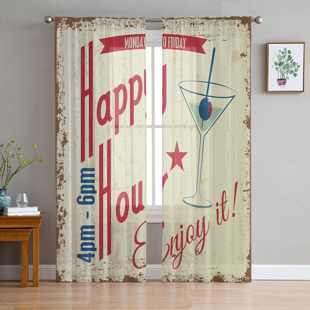 Pub Sign With Glass Of Beer Sheer Curtain For Living Room Bedroom Voile Curtains For Window Organza Curtains Party Tulle Drapes