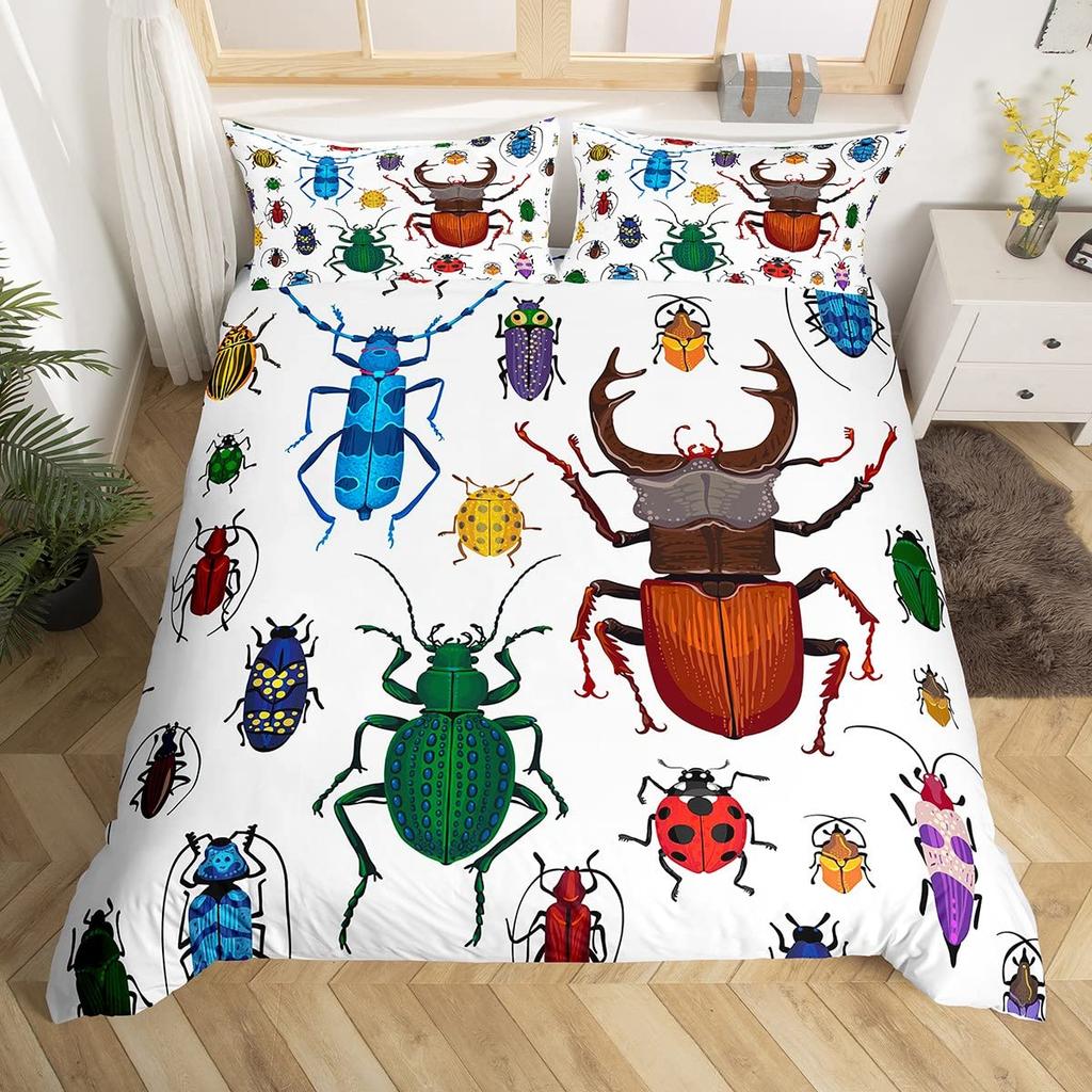 Ladybug Comforter Cover Set Ladybug On Green Leaf Duvet Cover Wild Wildlife Theme Microfiber Bedding Set 3pcs for Kids Teens
