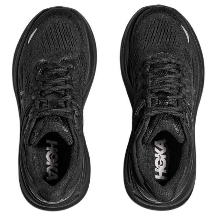 HOKA One One Bondi 9 Устойчивые к скольжению и истиранию Низкие Повседневные Городские Для commuting Беговые кроссовки Мужские Черные Широкая посадка 1162015-BBLC