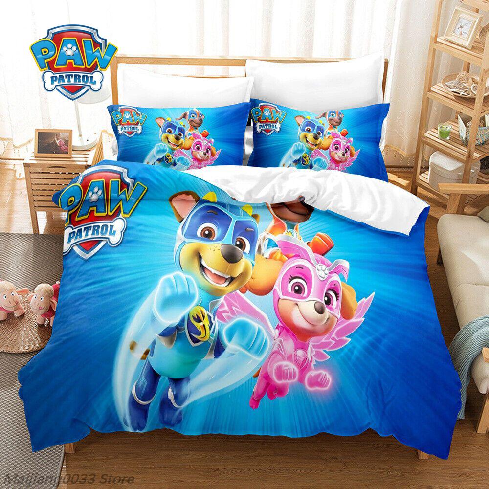 Paw Patrol Bedding Set 3Pcs Duvet Cover Chase Marshall Skye Rubble Rocky Zuma Everest Ryder Kids Boys Girls Gift