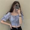Блузки женские летние однотонные ретро повязки дизайн тонкий сексуальный укороченный топ популярная мода корейский стиль женские элегантные новые студенческие Ins