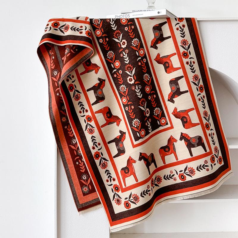 Autumn And Winter Thickened Warm Wind Pony Scarf Women'S Light Luxury Style Versatile Air Conditioner Shawl Temperament Scarf