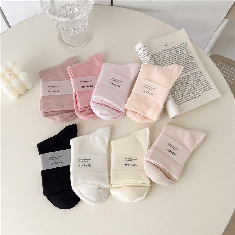 Женская мода Harajuku Streetwear средние носки-трубы японские милые девушки однотонные хлопковые длинные носки