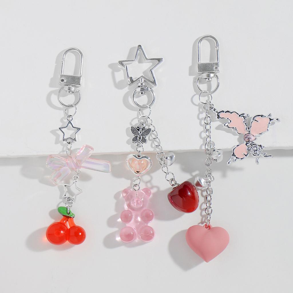 Bear Bowknot Star Charm Keychains Sweet Lovely Pendant Hangings Ornament Keyring Backpack Decoration for Women Girls