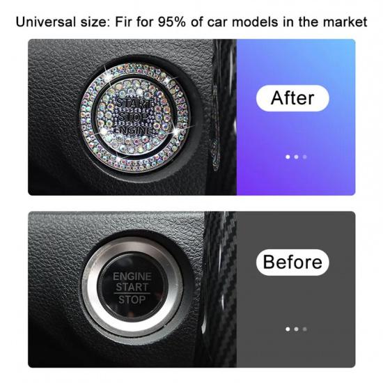 1 комплект, кольцо и кнопка, автомобильная блестящая наклейка для запуска и остановки двигателя в один клик, универсальная металлическая декоративная крышка со стразами