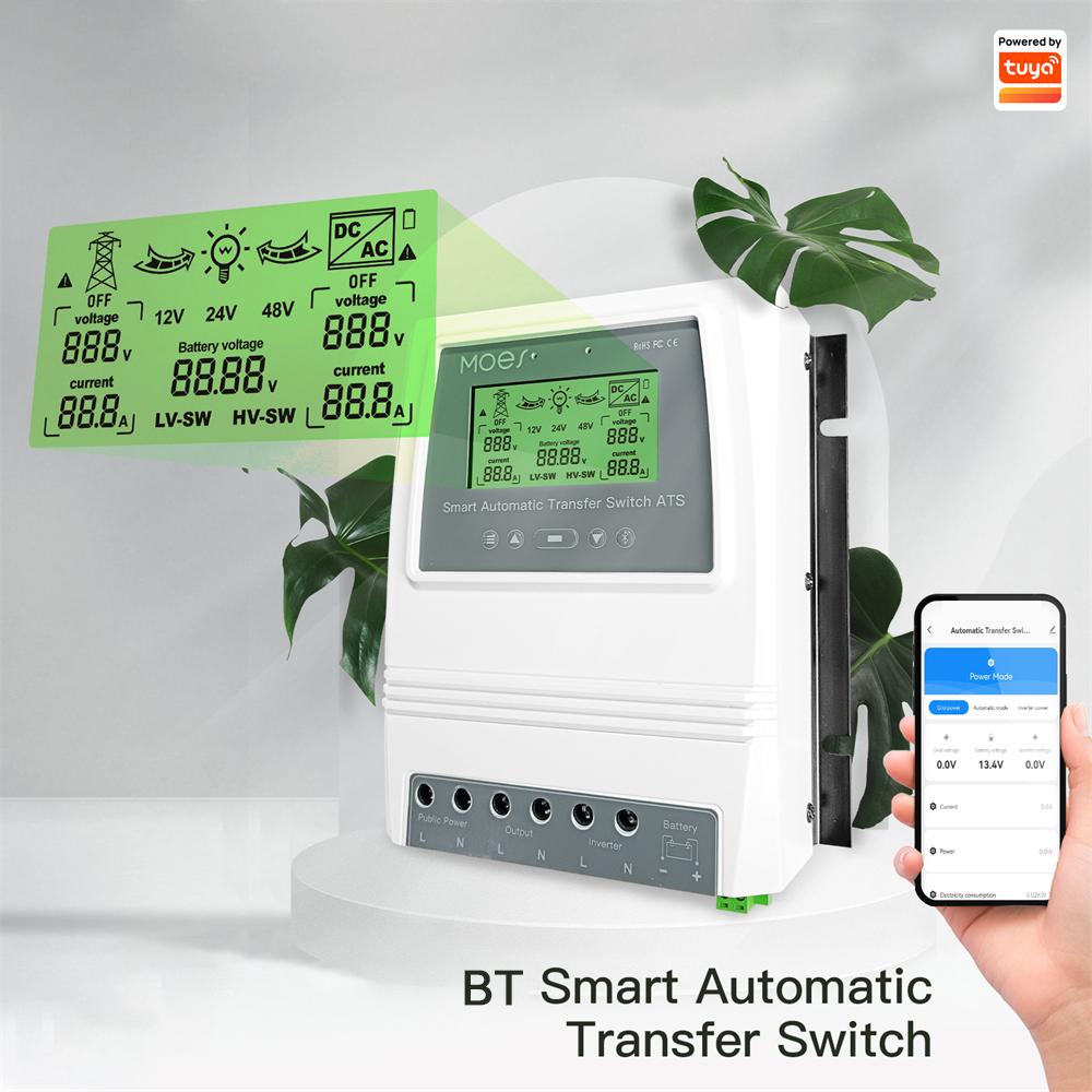 MOES Tuya BT интеллектуальный двойной контроллер питания 80A 16KW ATS автоматический переключатель передачи для автономного режима