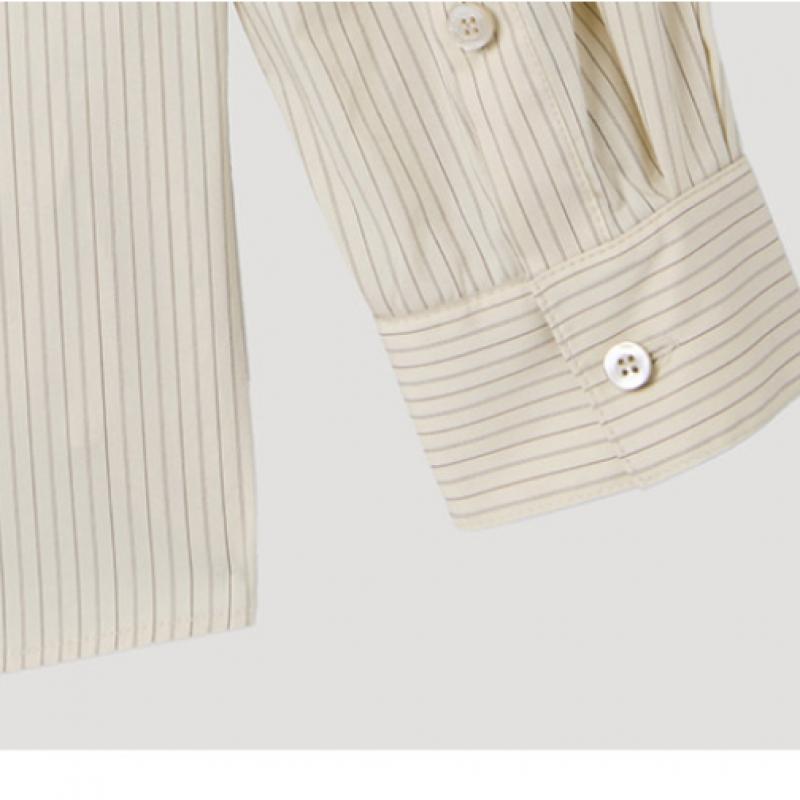 [shs Мисс] Полосатая рубашка с открытым воротником и карманом Swwstp12100