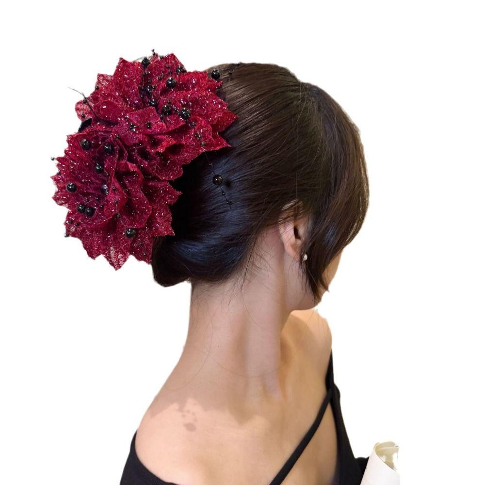 Tassel Grasping Clip Peony Flower Hair Claw Fashion Flower Hairgrips Women