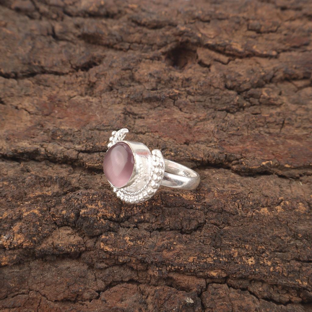 Natural Purple Cat's Eye Ethnic Stackable Sisters Gift Birthday Ring 925 Silver RR-48-39