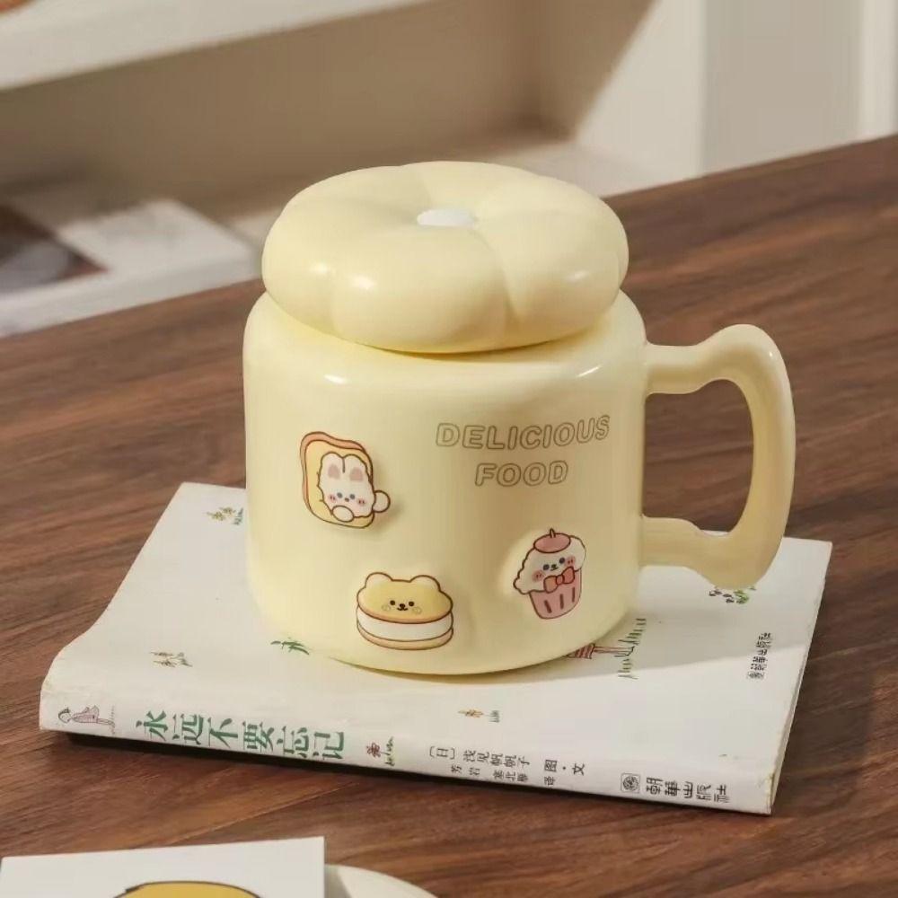 with Handle Ceramic Coffee Cup Heat-resistant Water Cup with Lid Cartoon Mirror Mug  Office
