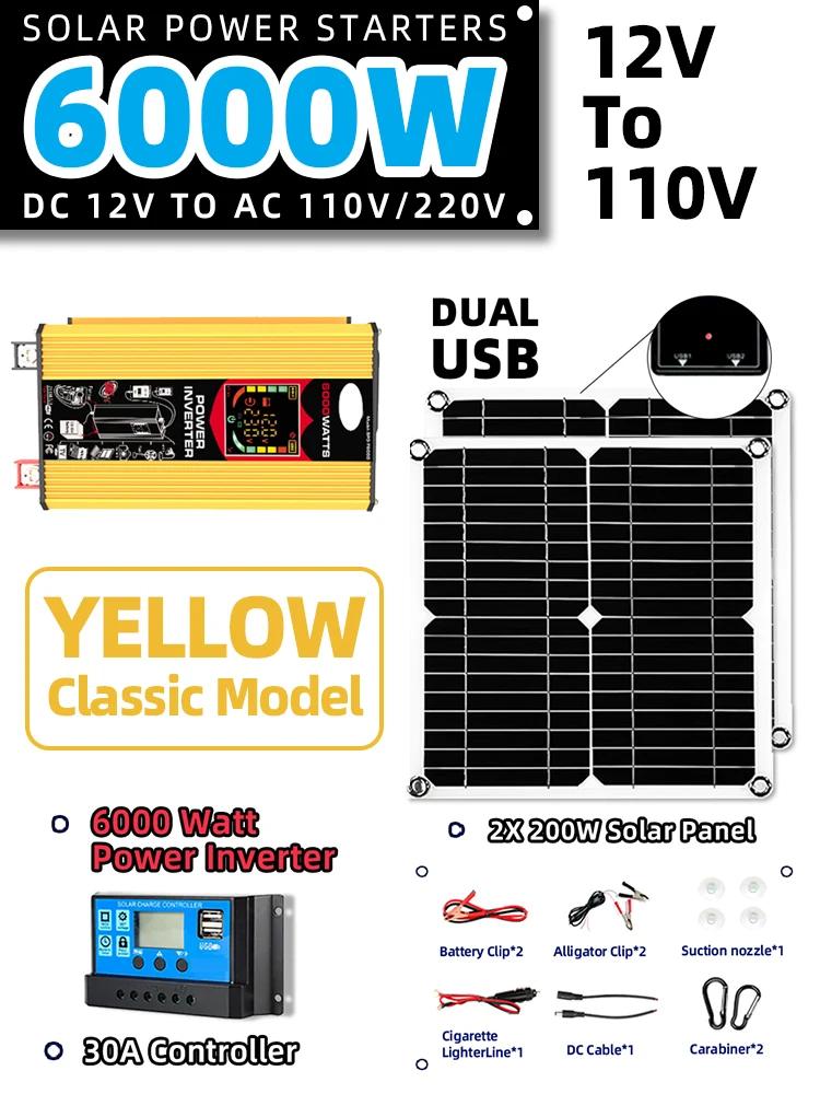 6000 Вт солнечная система инвертор 30A контроллер 2*200 Вт солнечная панель солнечная панель 220 В полный комплект для дома кемпинга для автомобиля RV