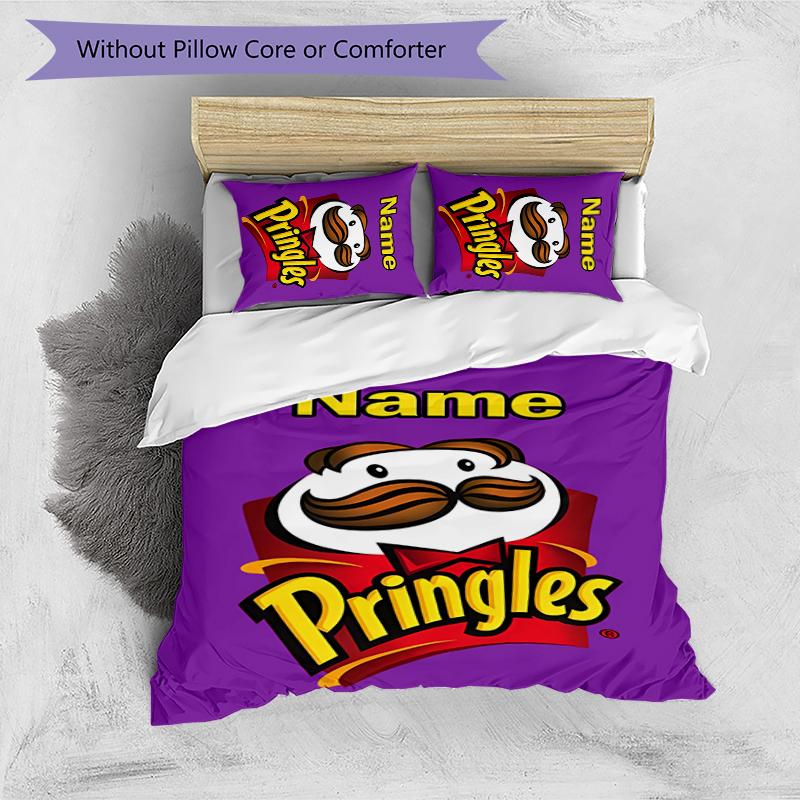 3pcs Custom Name Pringles Bedding Set Duvet Cover Closure Includes 1 Duvet Cover & 2 Pillowcases for All Seasons Bedroom Decor