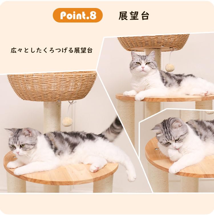 Nani New Cat Tower Made of Natural for Large Interior for Multiple with Observation Cat Clear for Claw 144cm Stable [Nani Life] \2024 Model/ Wood,
