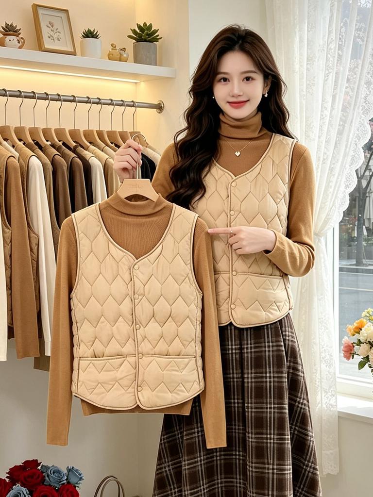 Autumn and winter new down cotton velvet vest women's short thermal V-neck sleeveless vest with slim-fitting vest inside
