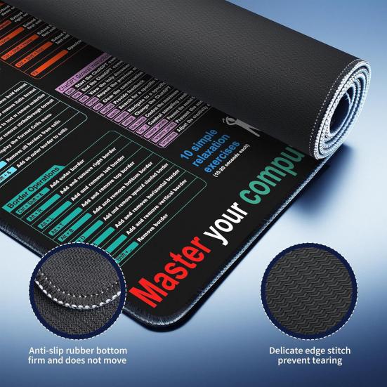 Очень большой коврик для мыши, износостойкий, водонепроницаемый, нескользящий, легко моющийся, шпаргалка Excel, настольный коврик, игровой коврик