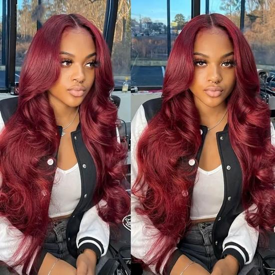 Women Long Curly Wig Middle Part Natural Looking Silky Heat Resistant High Temperature Fiber Ladies Gradient Color Front Lace Synthetic Hair