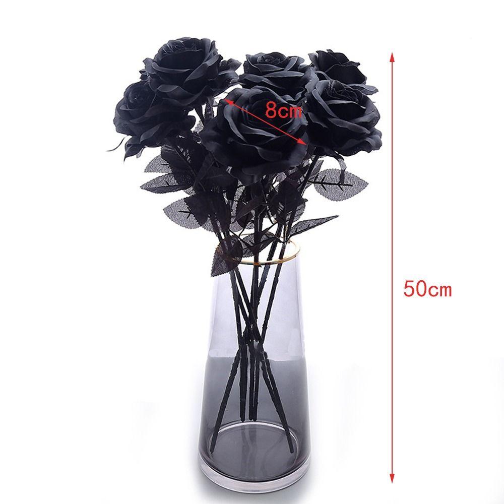 5pcs 50cm Simulation Rose Black Fake Silk Flowers Gift Halloween Black Flower Home