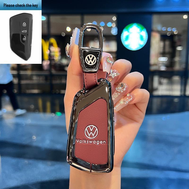 Чехол для ключей Volkswagen для Teramont, ID3, Tayron, ID4, Golf 8, Lamando - Металлическая и кожаная оболочка.