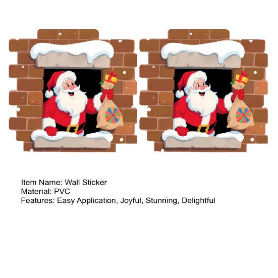 Santa Claus Breaking Wall Christmas Stickers Removable PVC Decals Funny Santa