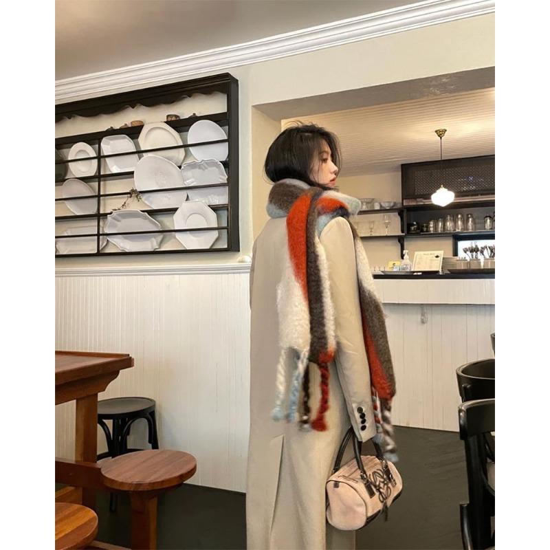 Зимний новый шарф с цветовой блокировкой, женская мягкая восковая шаль, утолщенный теплый длинный модный универсальный шарф