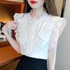 Летняя винтажная белая повседневная блузка с летящими рукавами, женская элегантная приталенная шифоновая рубашка для женщин, модные однотонные офисные женские топы 24190