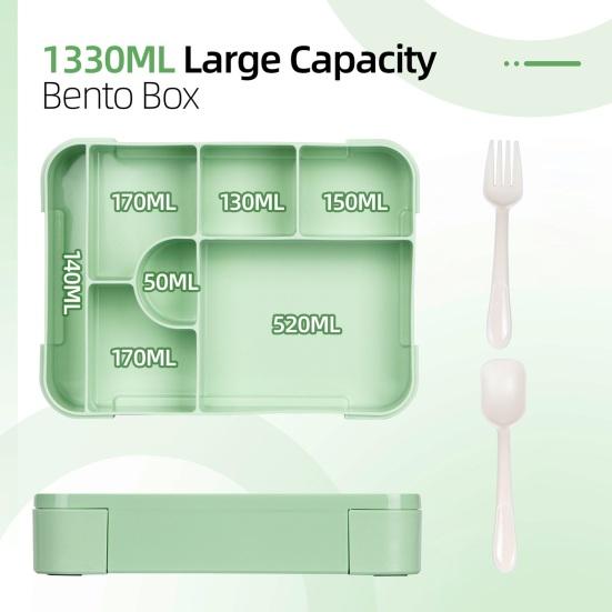 Ланч-бокс Bento, герметичный, с 6 отделениями, ложкой, вилкой, соусницей, контейнером для еды без бисфенола А для школьных закусок