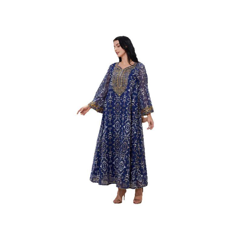 Middle East Saudi Arabia Mesh Embroidery Robe Dress Women Arabic Women Robe Jalabiya