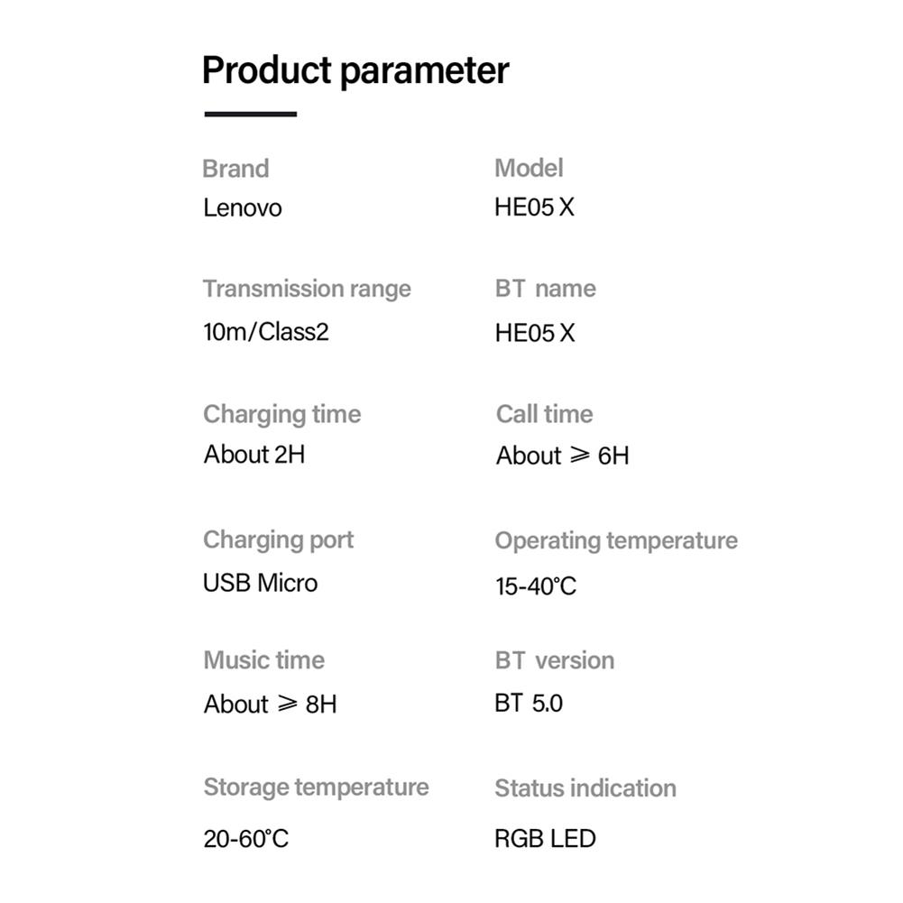 Lenovo Bluetooth-наушники HE05X Беспроводные наушники с магнитным шейным ремешком, водонепроницаемая спортивная гарнитура с микрофоном