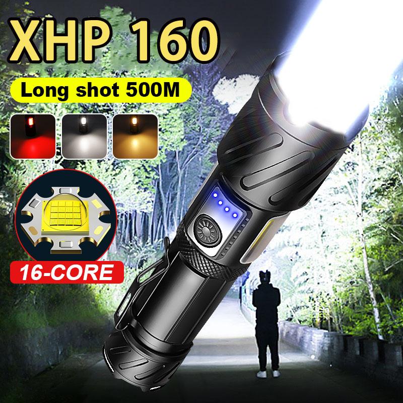 Мощный фонарик Супер яркий XHP160 LED + COB магнитная лампа Водонепроницаемая вспышка Перезаряжаемый фонарик