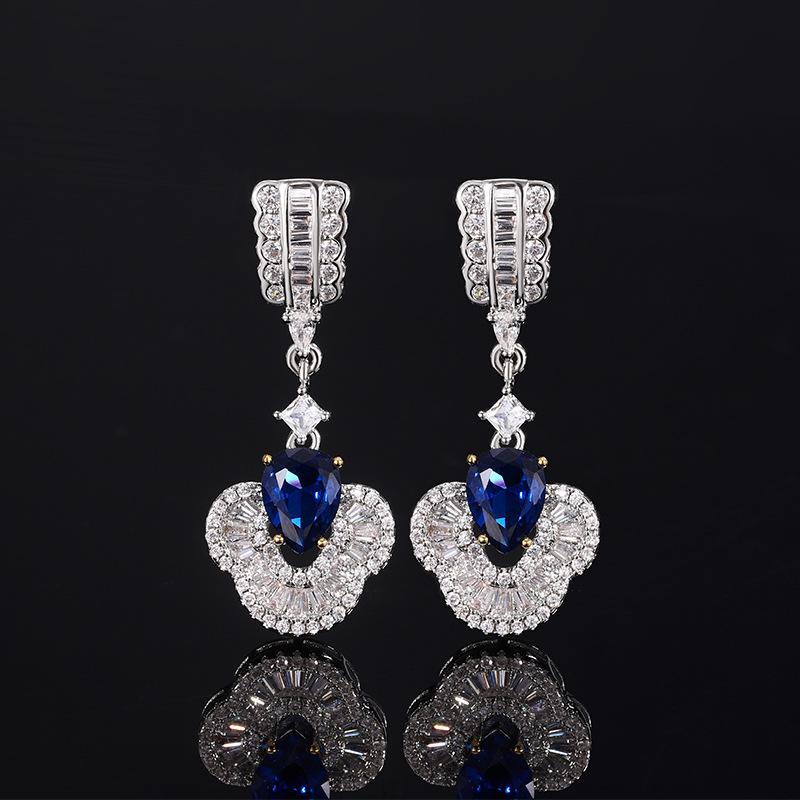 Beauty Expert Pink Crystal Zircon Retro New Chinese Ruby Earrings Long Flower Fringed Flower Decoration