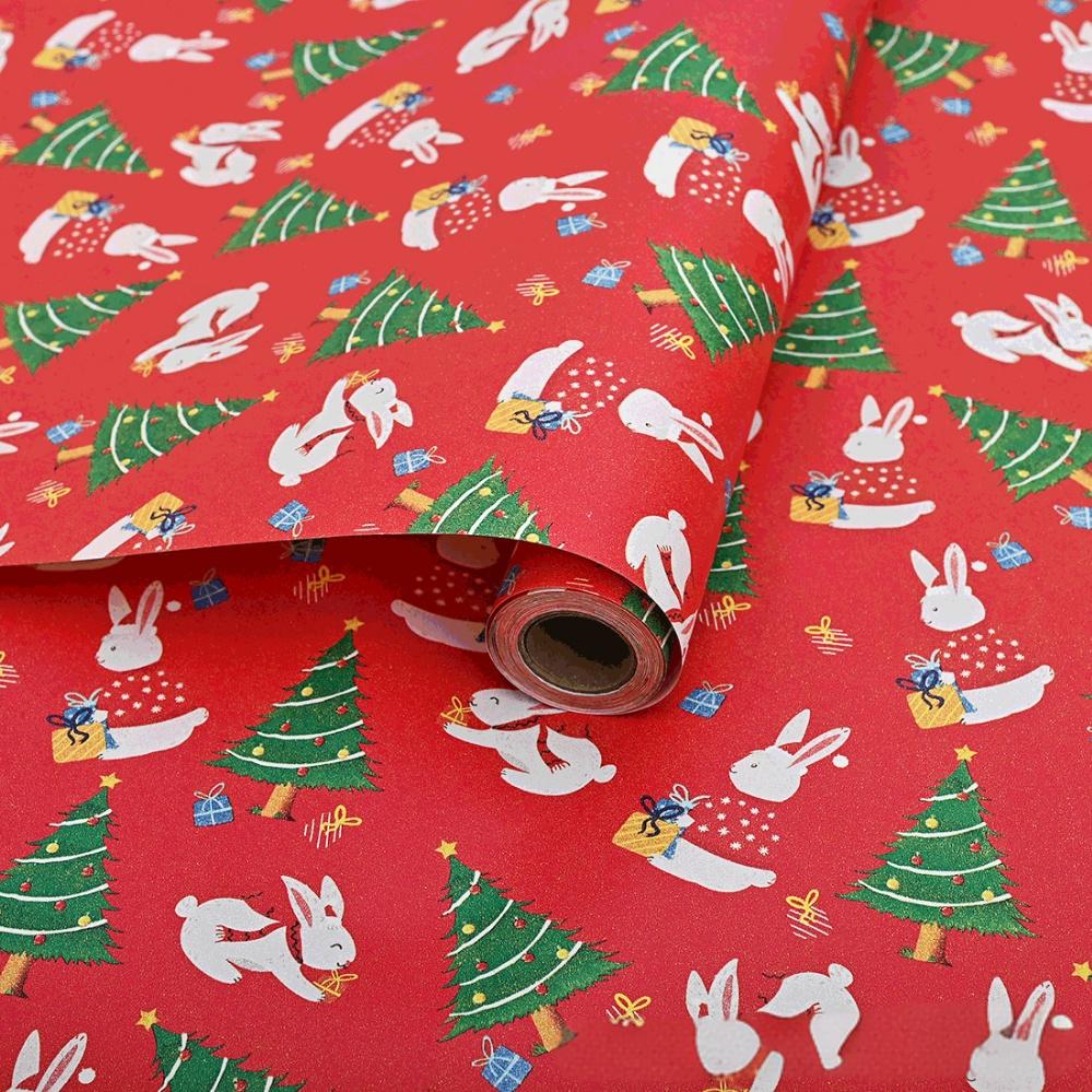 10M/roll Kraft Christmas Wrapping Paper Cartoon Santa Claus Elk Gift Box Packaging Material New Year Xmas Party Diy Decoration