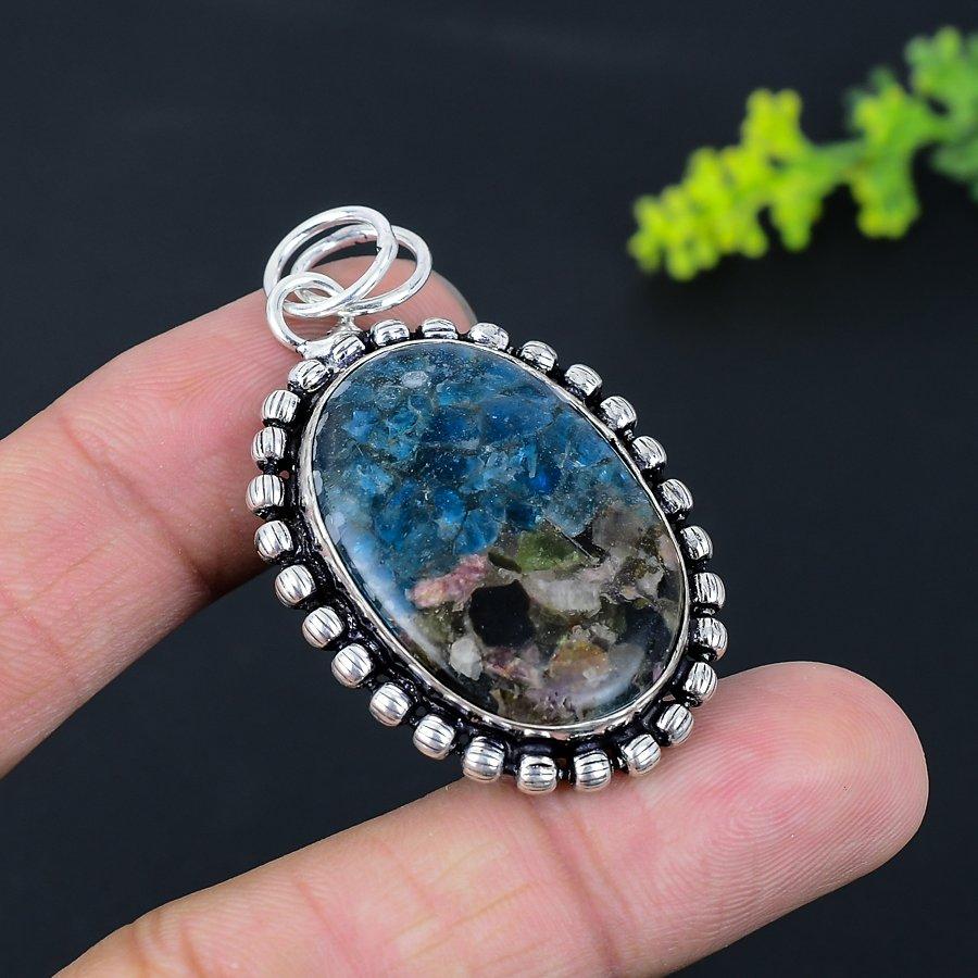 Турмалин Арбузный Драгоценный камень 925 Стерлинговое серебро Ювелирное изделие Подвеска 2,21" f6y43