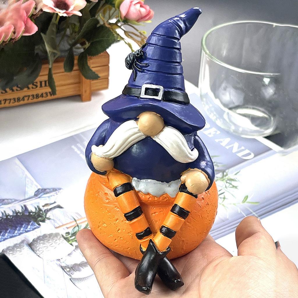 Halloween Pumpkin Gnomes with Witch Hat Resins Figurine Festives Decoration For Indoor and Outdoor Party Garden Decors