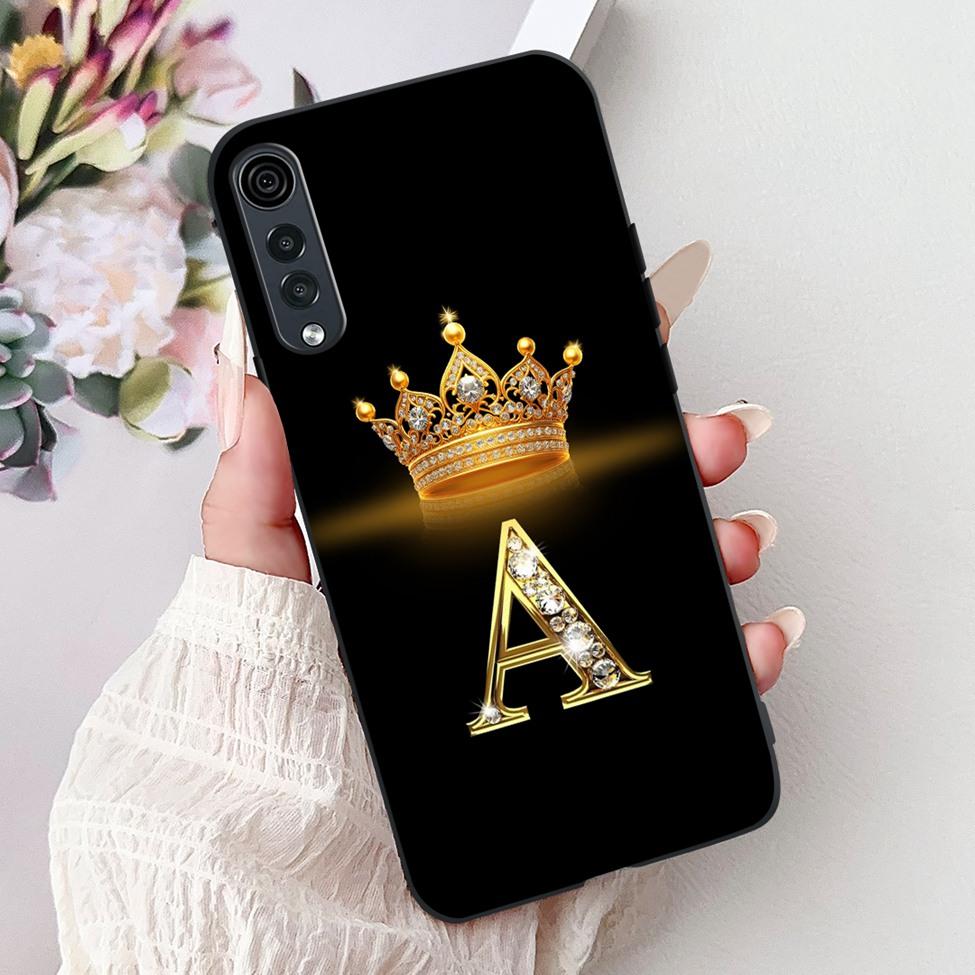 Для LG Velvet 4G 5G UW Задняя крышка Для LG Velvet 5G UW Чехол Модный Роскошный Буквы A-Z Корона 2D Расписной Мягкий Черный Чехол для Телефона
