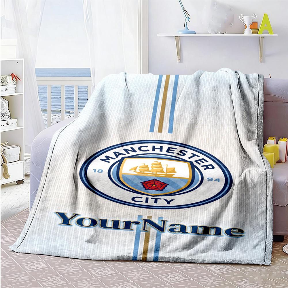 Manchester City Customize Your Name Blanket Cozy Customizable Blanket Soft & Cozy Throw For Nap Bed Chair Bedding Ideal for All Seasons