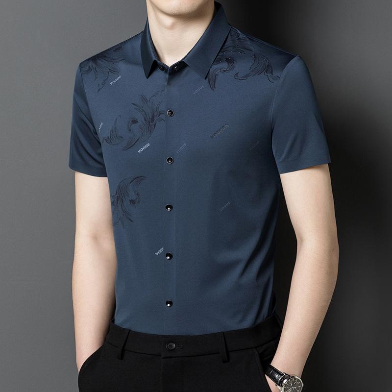Новые мужские тонкие рубашки с короткими рукавами с принтом, модные деловые повседневные топы с короткими рукавами в корейском стиле для молодежи и людей среднего возраста