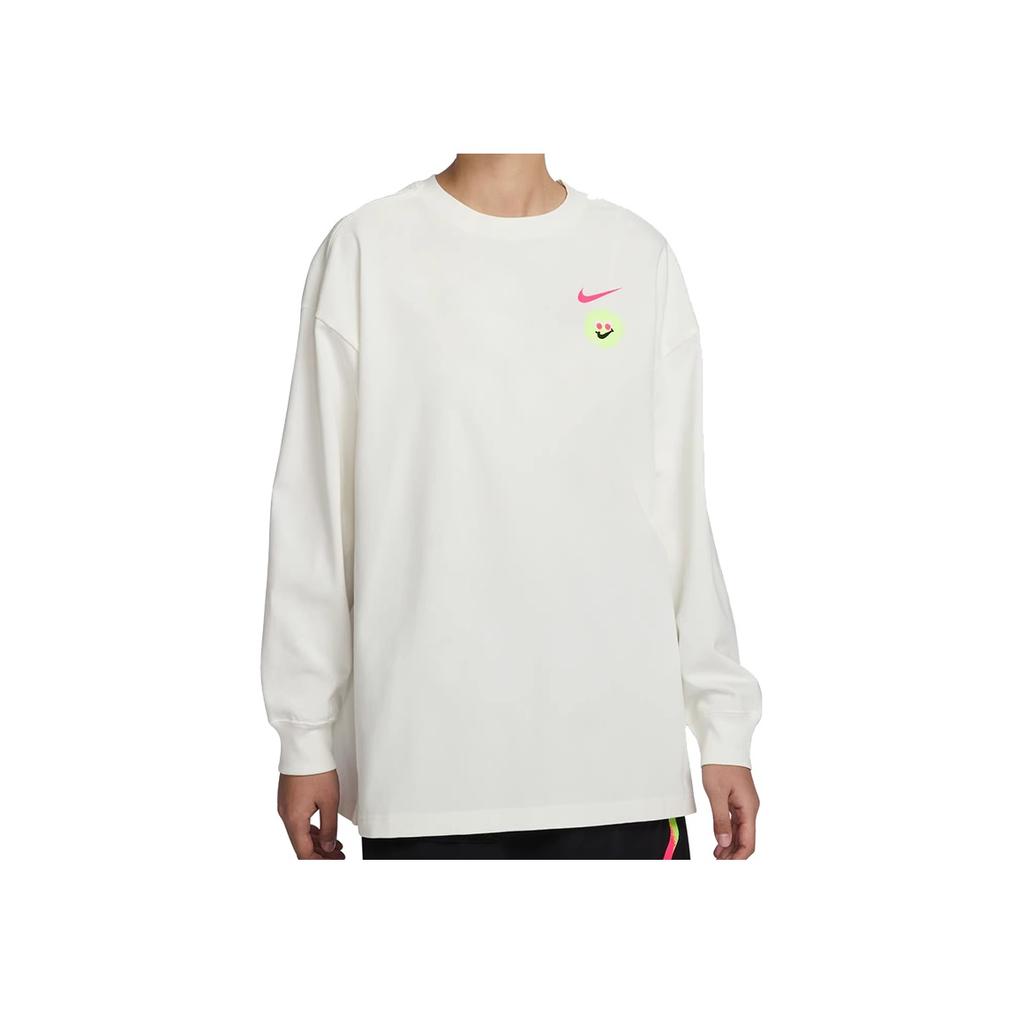 Nike Футболка свободного покроя с круглым вырезом и винтажным американским принтом, с длинным рукавом и заниженной линией плеч, женская футболка Sail HJ1497-133