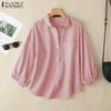 ZANZEA Women Turn Down Collar 3/4 Sleeve Loose Stripe Blouse