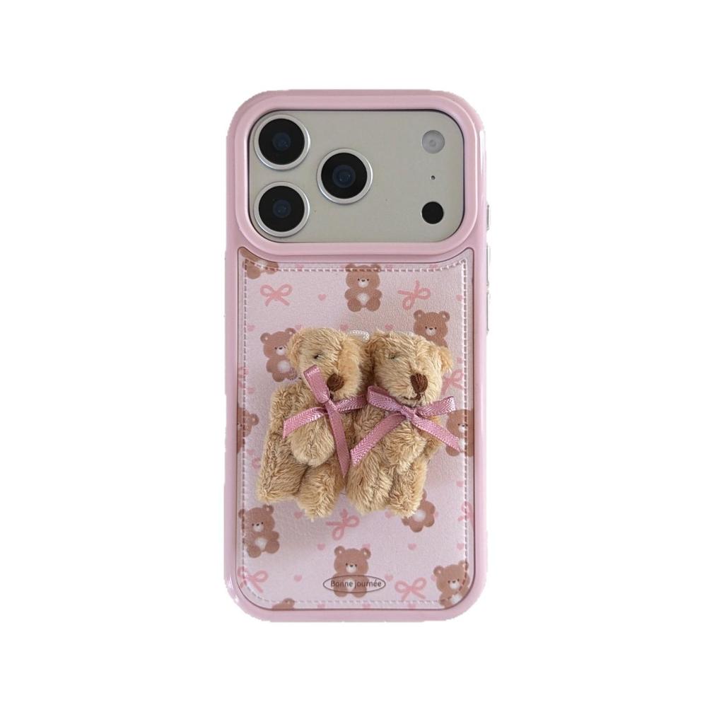 3D Bow Bear Phone Case for iPhone 17/16 Pro Max/15/14 - Women's Cute Design