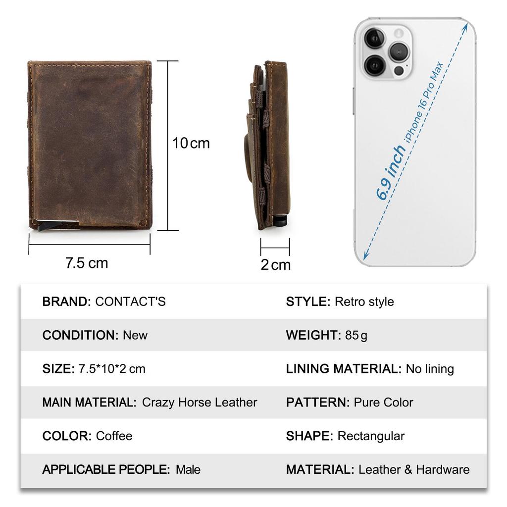 CONTACT'S Genuine Leather Card Holder for Men Aluminum Alloy Wallets with Airtag Slot RFID Blocking Anti-theft Card Wallet Magic Wallet