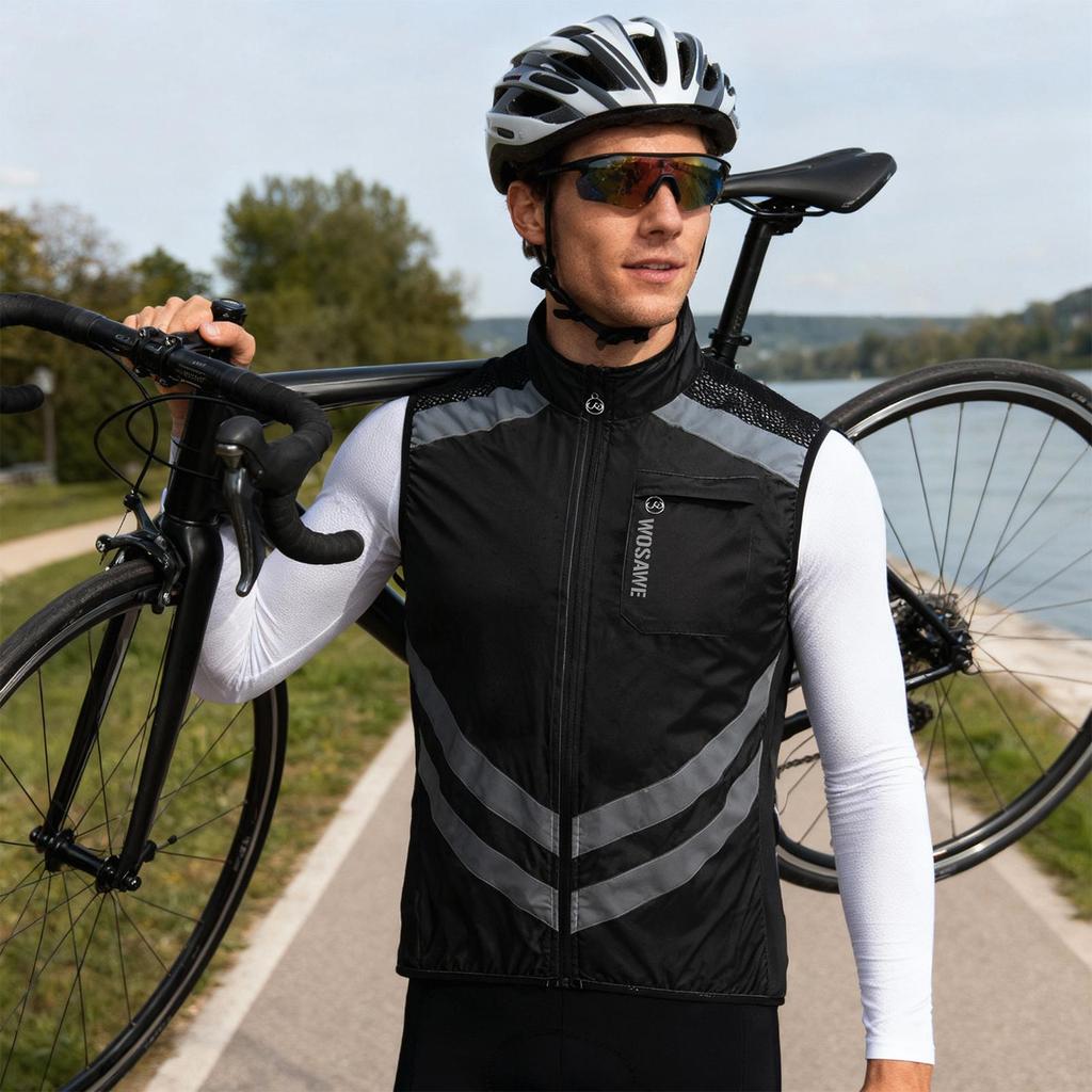 Cycling Vest WOSAWE Bike Sleeveless Gilet Windproof Hi Viz Reflective Clothing