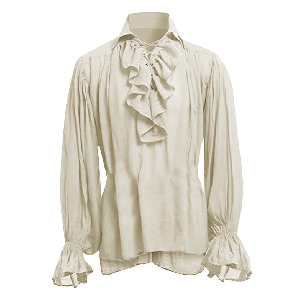 Solid Long Sleeve Men's Vintage Pom Pom Sleeve Prince Vintage Performance Dress Long Sleeve Shirt