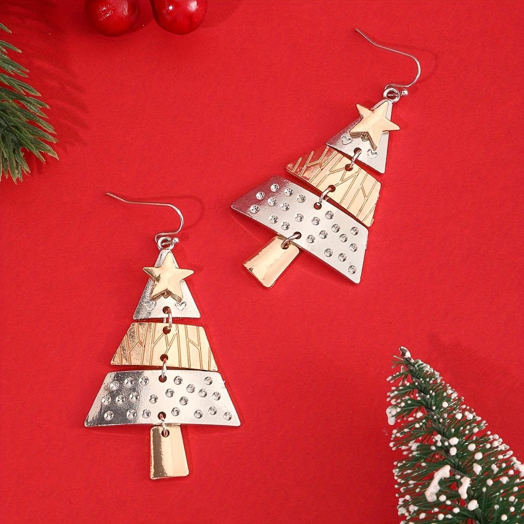Элегантные серьги-подвески в виде рождественской елки из цинкового сплава, не содержат никель, идеально подходят для праздничных вечеринок и повседневной одежды.