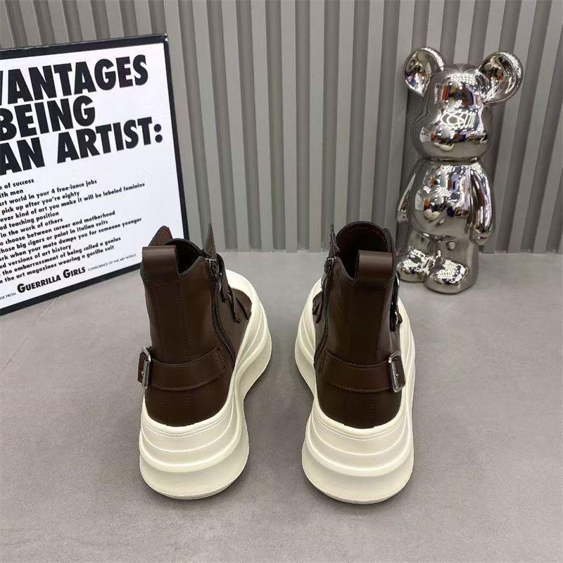 Женские мотоботы в европейском стиле из натуральной кожи с толстой подошвой и пряжкой, увеличивающие рост