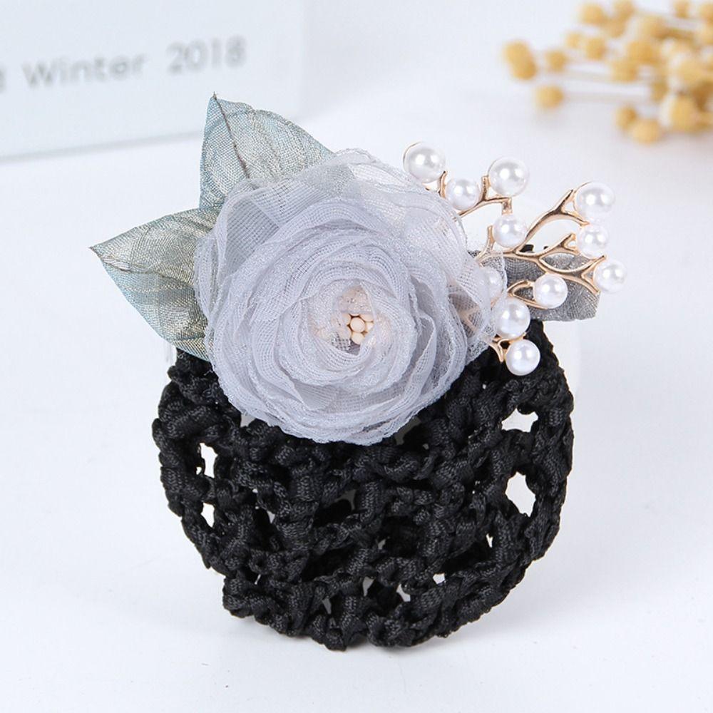 Korean Style Pearls Crochet Bun Net Bun Snood Rose Lace Hair Net Office Lady