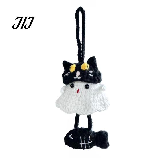 Hand Knitted Cartoon Animal Pendant Handmade Crochet Ghost Keychain, Cute Plush Charm for Bags Childlike Decorative Keys, Spooky Festive Ornament with