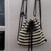 Brand Designer Cotton Striped Women's Backpack Casual Drawstring Bucket School Bag Large Capacity Travel Shoulder Bag CLE