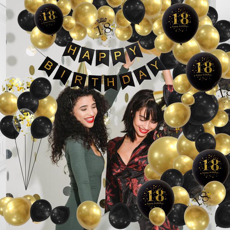 Набор венка из воздушных шаров на день рождения 32 дюйма черно-золотой 18-й 30-й день рождения принадлежности для цепочки из воздушных шаров